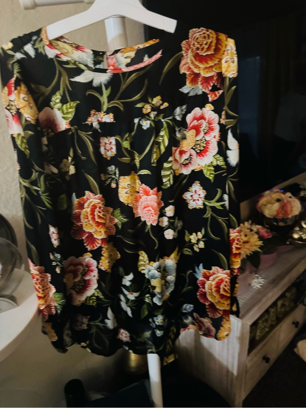 Loft Fashion Black Mini Skirt with Yellow, Pink & Green Floral Print
